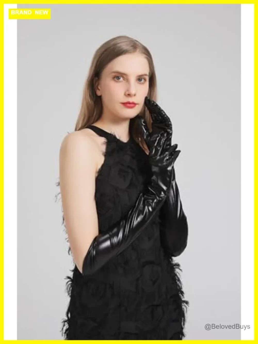 Faux Leather Elbow Length Gloves Women Costume Opera Halloween Cosplay Metallic